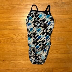 Speedo endurance plus Geometric Blue and Black Swimsuit